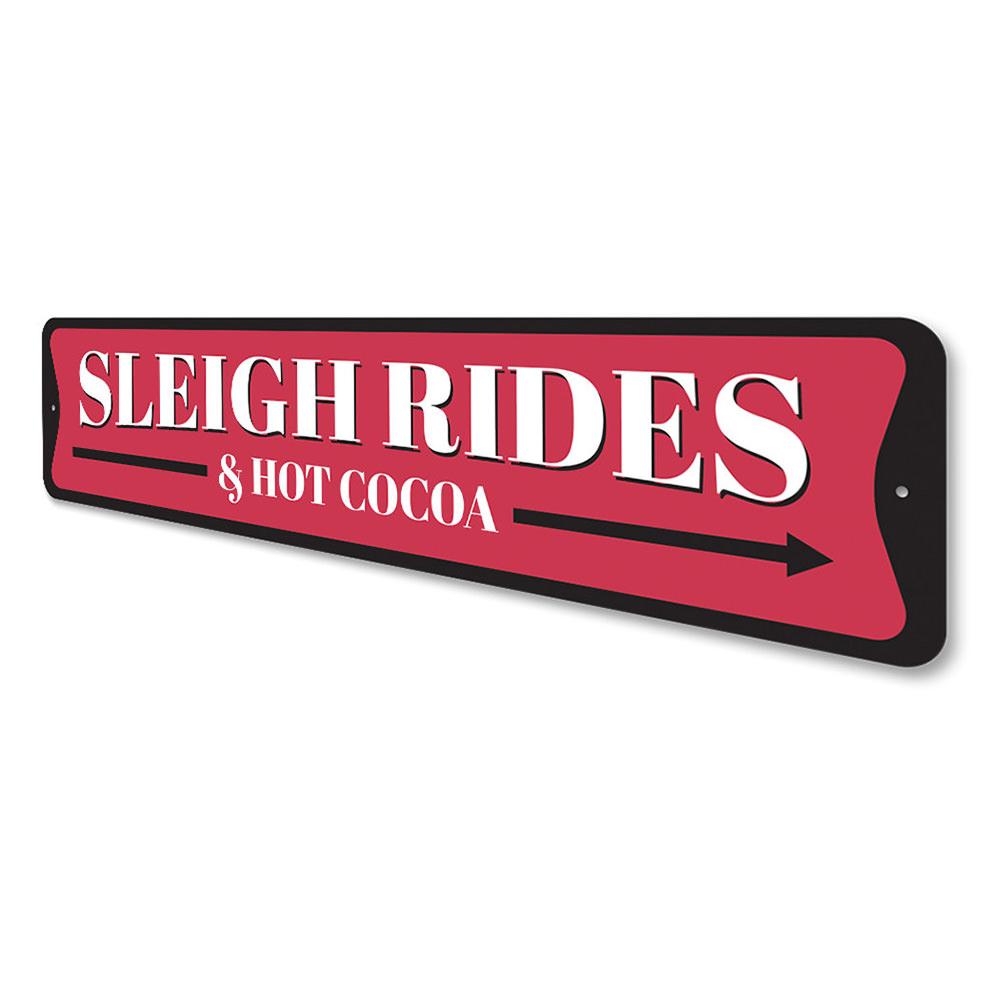 Sleigh Rides and Hot Cocoa Christmas Sign featuring festive design and vibrant colors, perfect for holiday decoration.