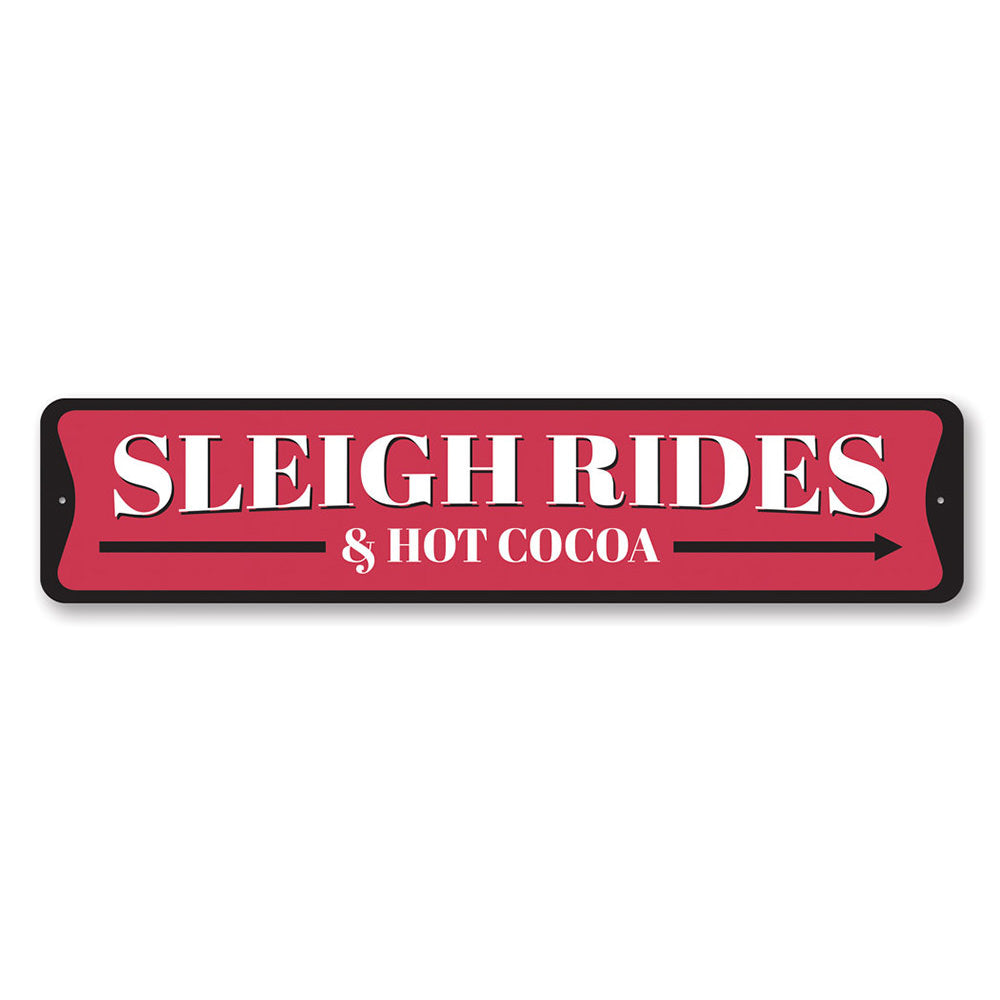 Sleigh Rides and Hot Cocoa Christmas Sign featuring festive design and vibrant colors, perfect for holiday decoration.