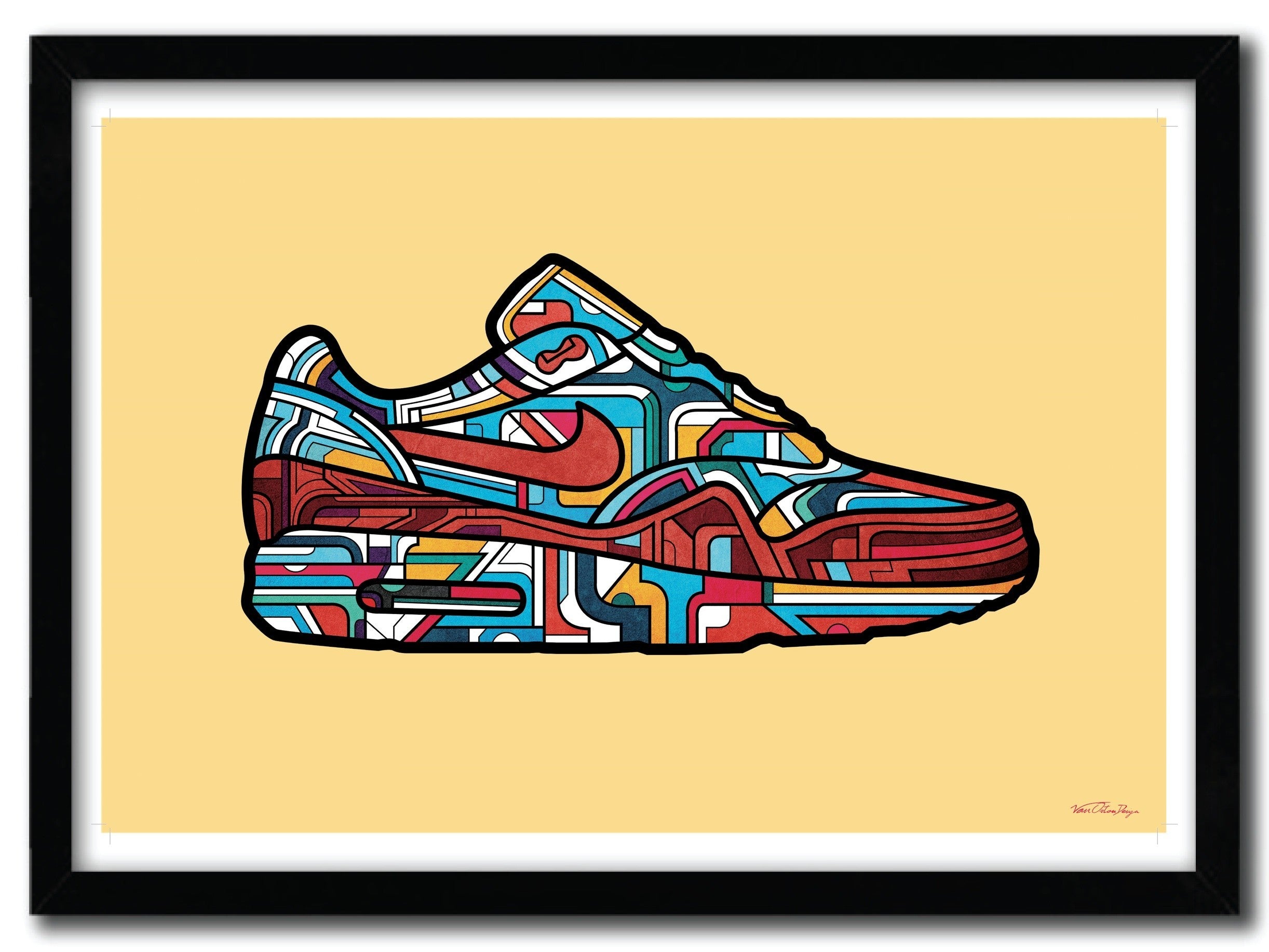 SNEAKERS 4 artwork from Van Orton's Classic Sneakers Collection, featuring vibrant colors and intricate designs on fine arts paper.