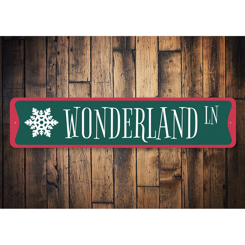 Snowflake Wonderland Lane Christmas Sign featuring festive snowflakes and a charming design, perfect for holiday decor.