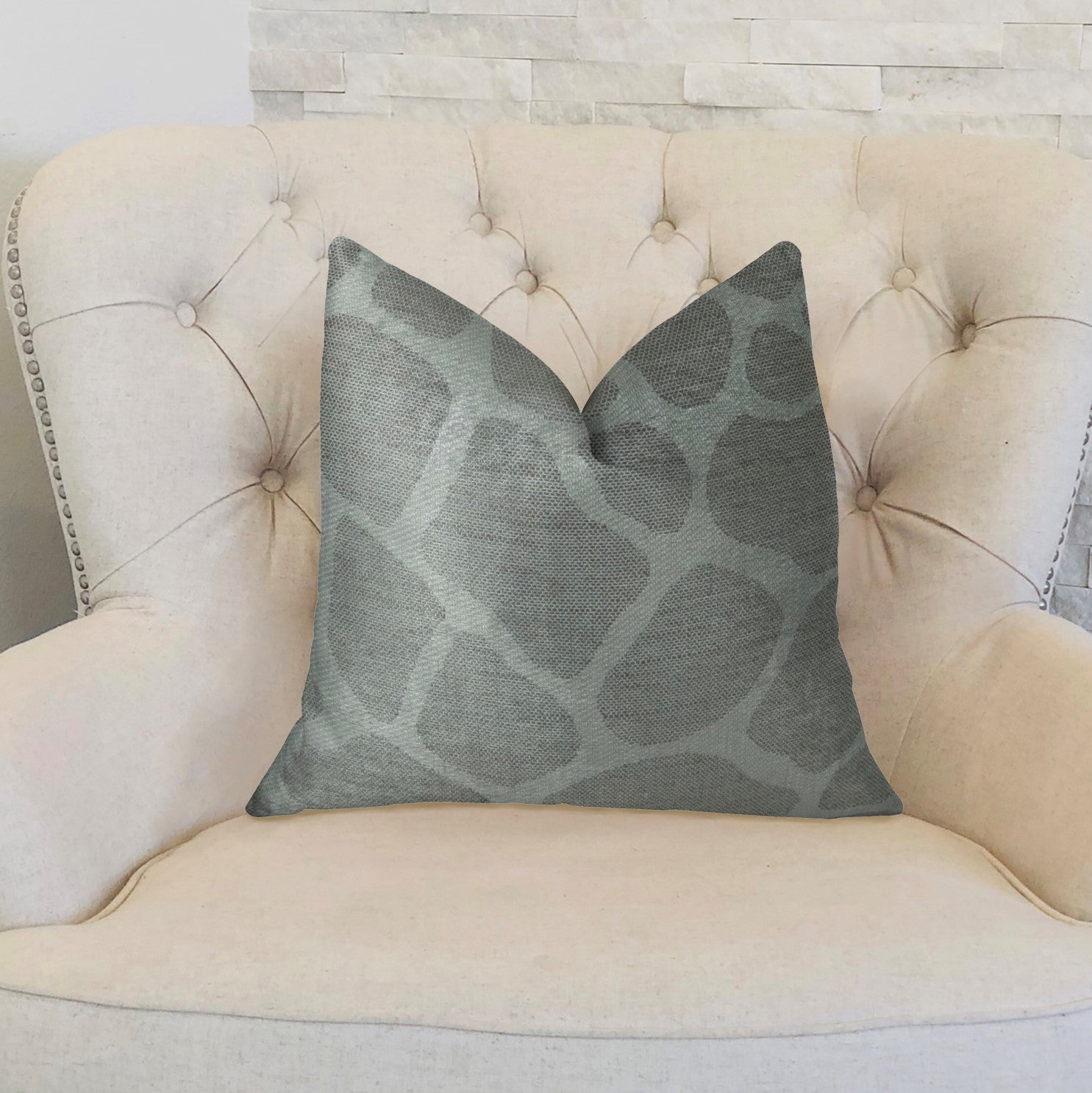 Soft Giraffe Gray and White Handmade Luxury Pillow featuring a stylish Ikat pattern, crafted from a blend of Viscose, Cotton, and Linen.
