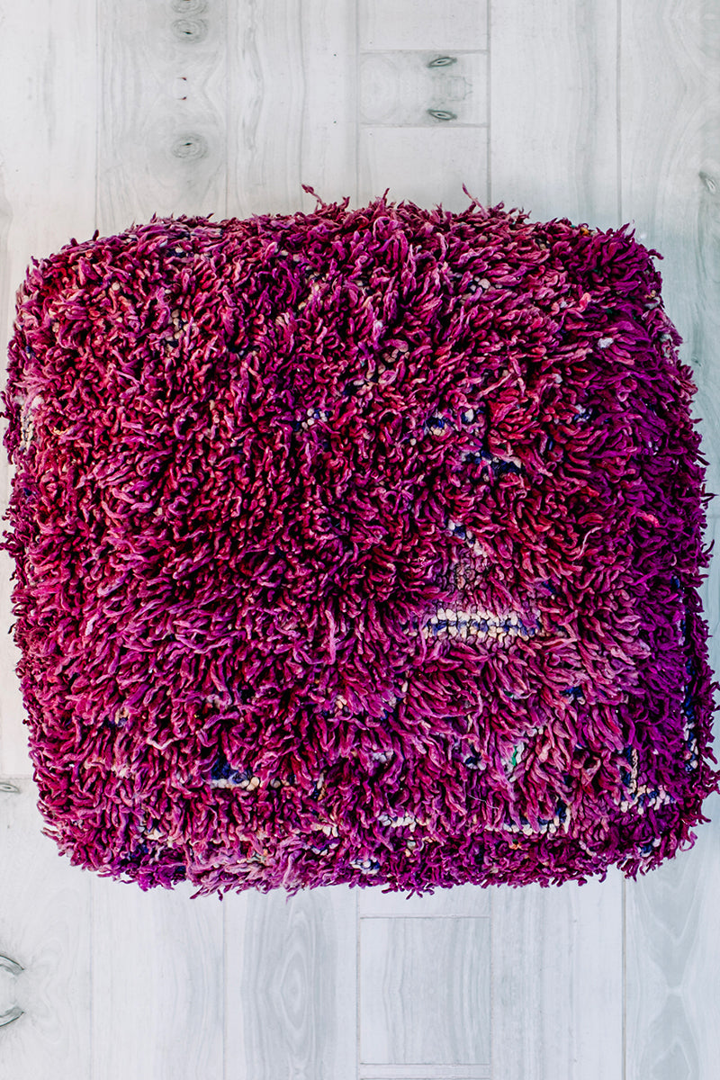 Someone To Love Berber Pillow, 28x28 inches, handmade wool cushion in purple and white, showcasing vintage Berber design.