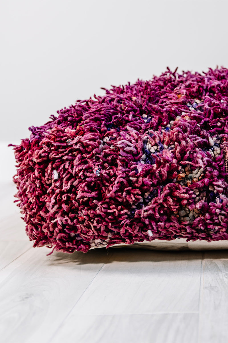 Someone To Love Berber Pillow, 28x28 inches, handmade wool cushion in purple and white, showcasing vintage Berber design.