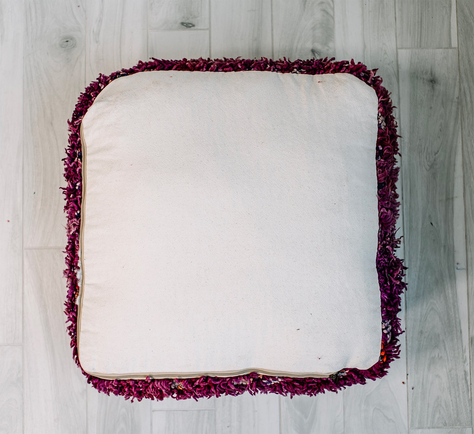 Someone To Love Berber Pillow, 28x28 inches, handmade wool cushion in purple and white, showcasing vintage Berber design.