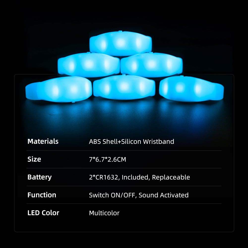 A vibrant pack of 50 Sound Activated LED Wristbands, showcasing various colors and designs, perfect for parties and events.