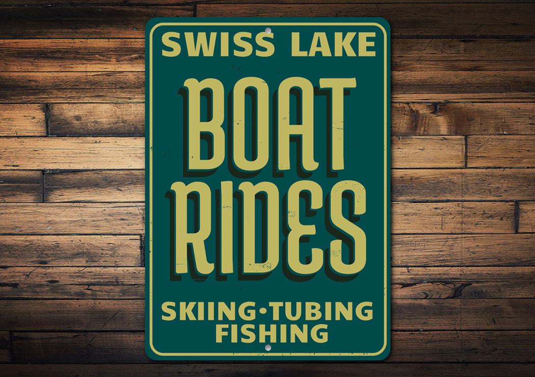Customizable Speed Boat Rides sign made from durable aluminum, perfect for lakehouse decor.