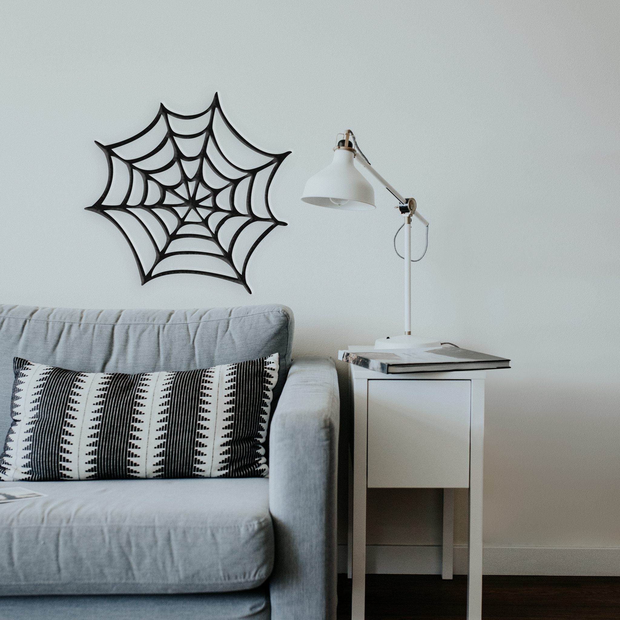 Intricate Spiderweb Metal Wall Art, perfect for Halloween decor, showcasing high-quality steel craftsmanship with a low gloss finish.