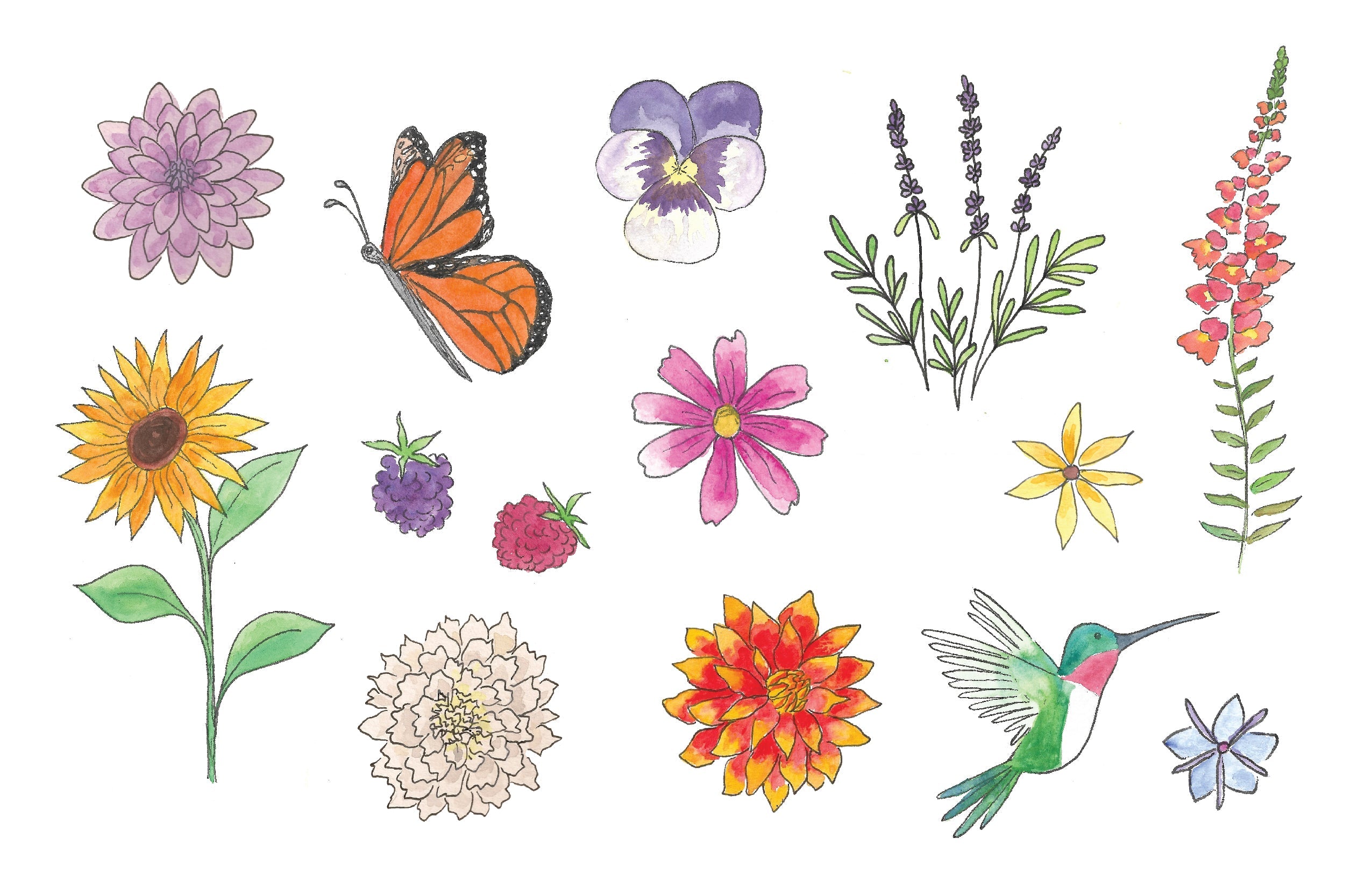 A vibrant collection of 13 matte spring flower wall decals on an 11x17 sheet, showcasing various colorful floral designs.