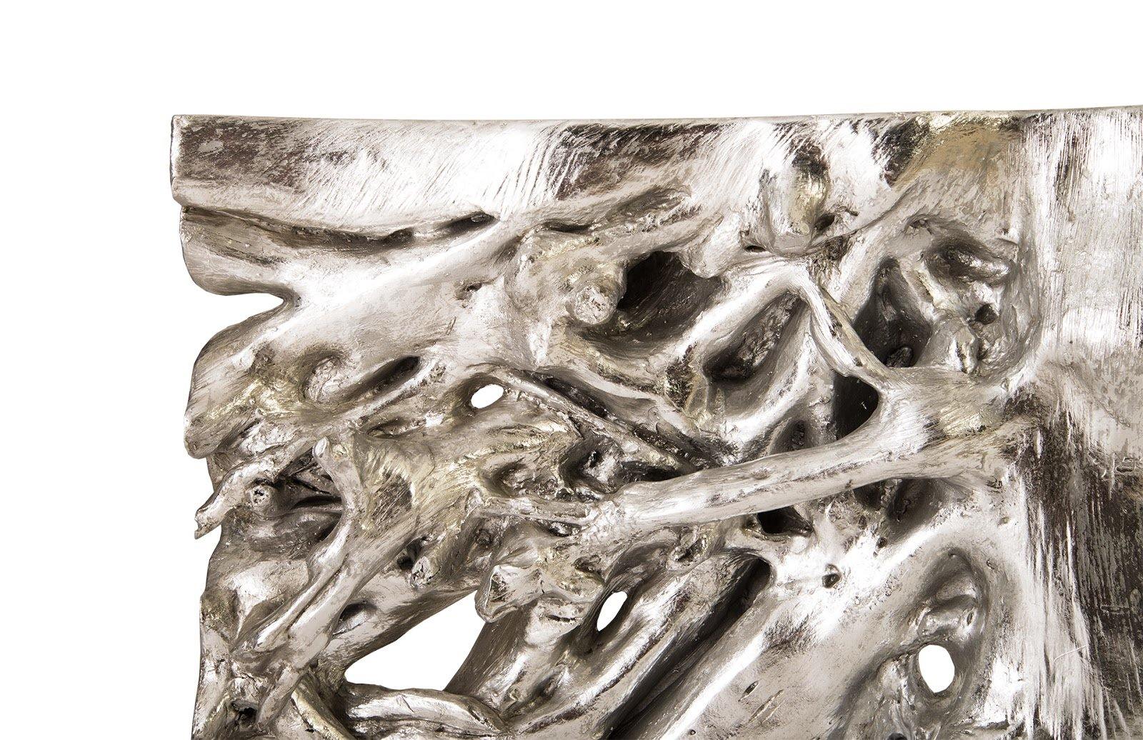 Square Root Console Table in Silver Leaf, showcasing its elegant design and shimmering finish.