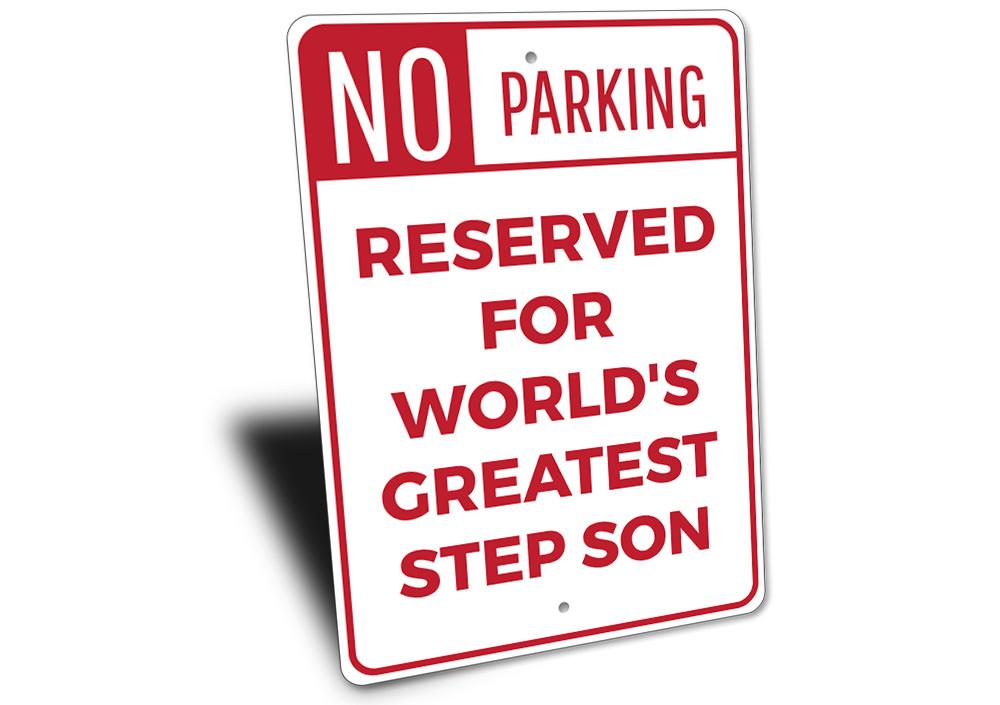 A personalized Stepdad Parking Sign made of durable aluminum, featuring a creative design for reserved parking.