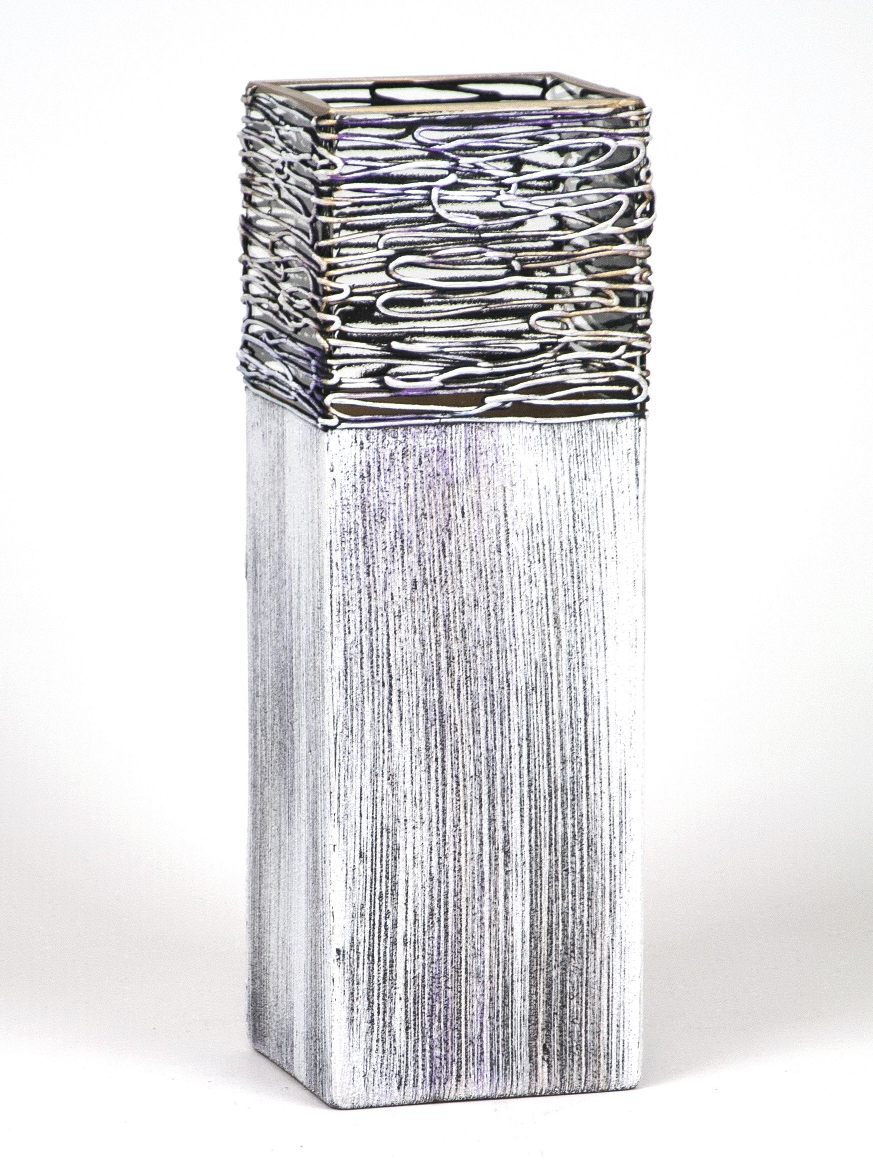 A beautifully hand-painted 12-inch stone imitation glass vase featuring intricate nature-inspired designs, perfect for floral arrangements.