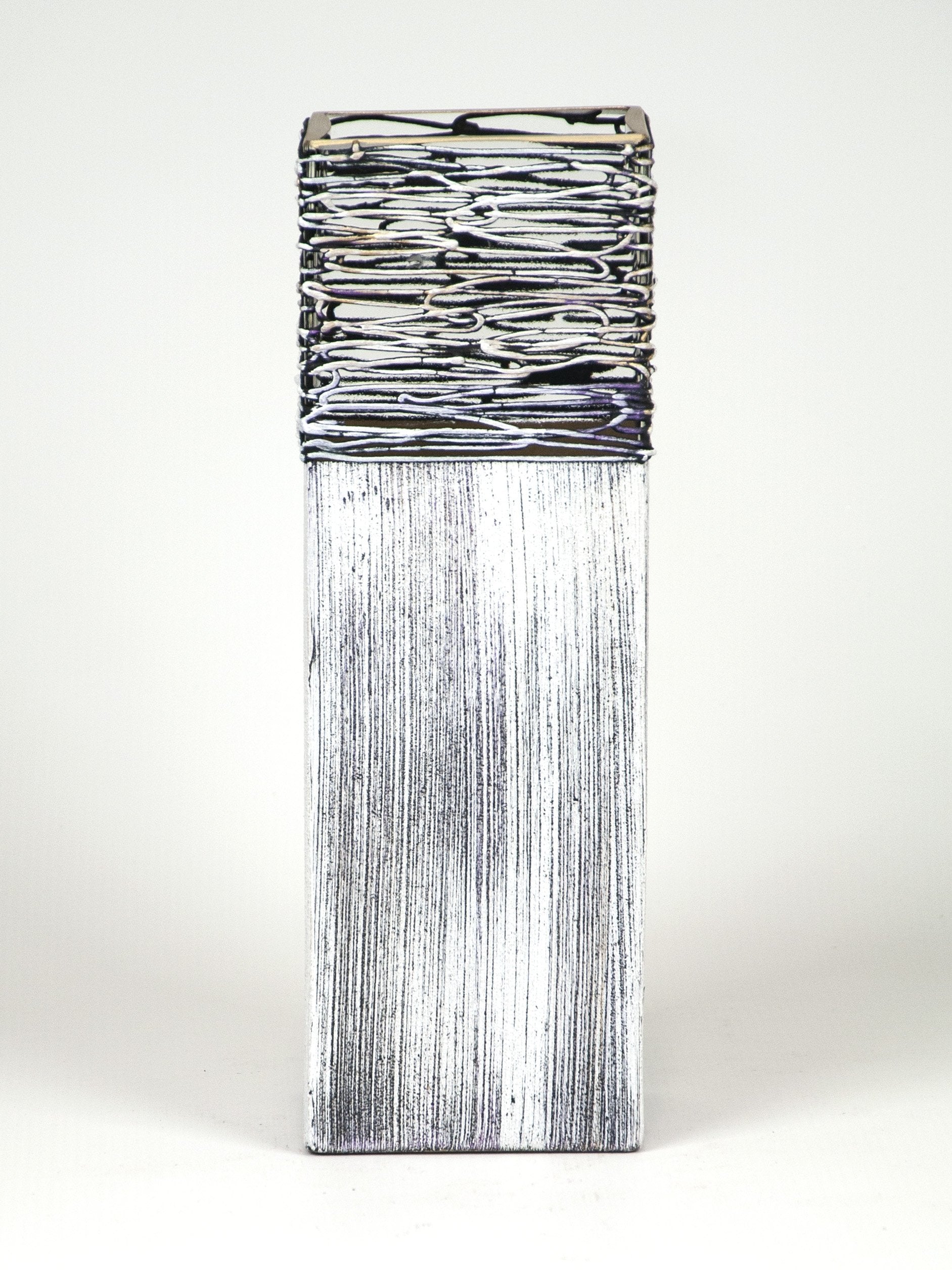 A beautifully hand-painted 12-inch stone imitation glass vase featuring intricate nature-inspired designs, perfect for floral arrangements.