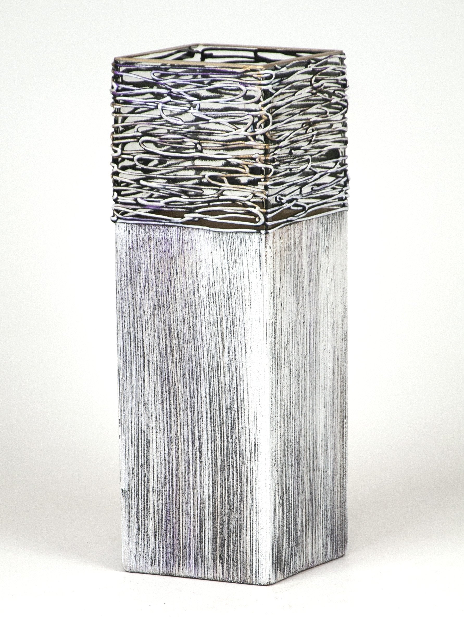 A beautifully hand-painted 12-inch stone imitation glass vase featuring intricate nature-inspired designs, perfect for floral arrangements.