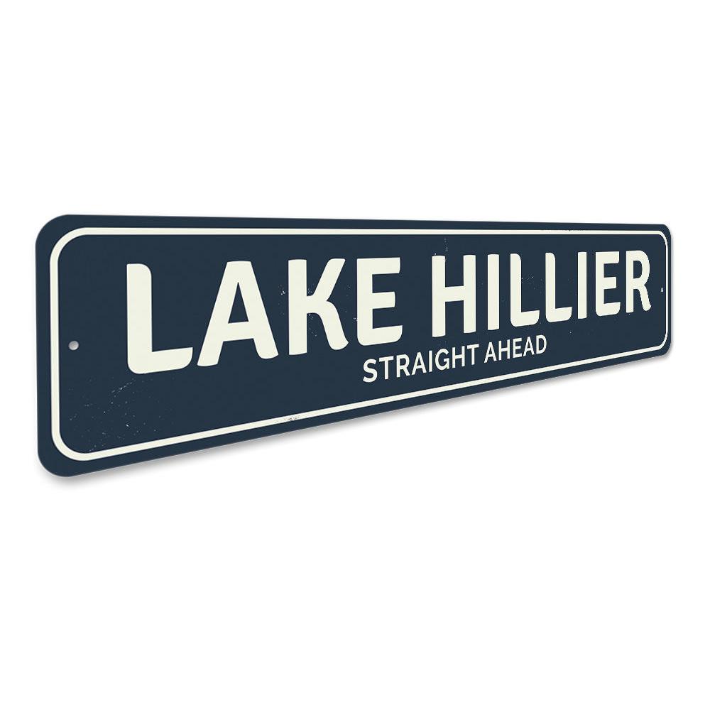 Straight Ahead Lake Sign made of high-quality aluminum, featuring customizable text, perfect for lakehouses and outdoor decor.