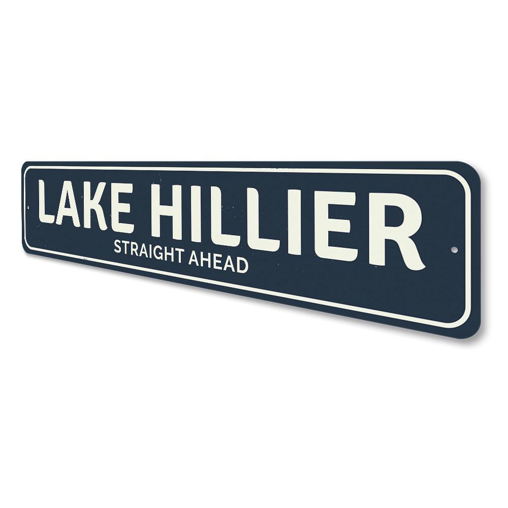 Straight Ahead Lake Sign made of high-quality aluminum, featuring customizable text, perfect for lakehouses and outdoor decor.