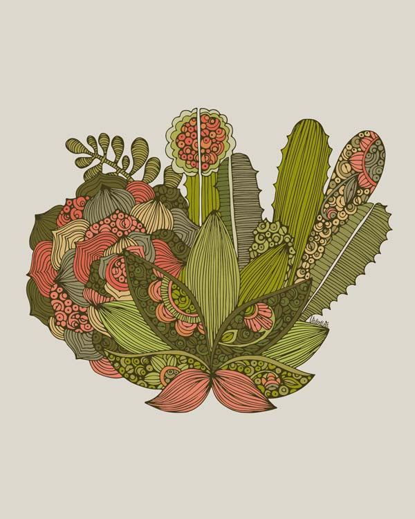 A vibrant archival art print of succulents, showcasing original pen and ink art with digital coloring, ready to frame.