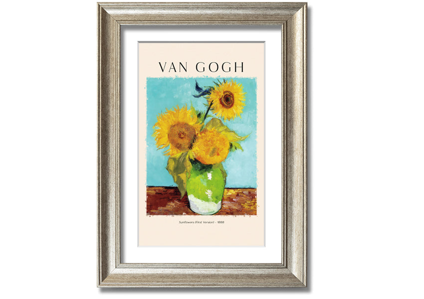 A vibrant canvas print of Van Gogh's Sunflowers 1888, showcasing bright yellow flowers against a textured background.