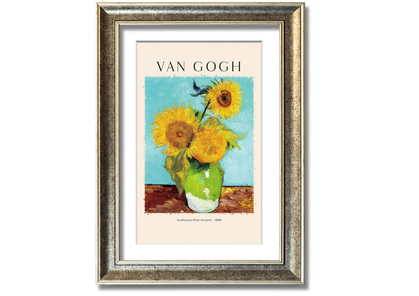 A vibrant canvas print of Van Gogh's Sunflowers 1888, showcasing bright yellow flowers against a textured background.