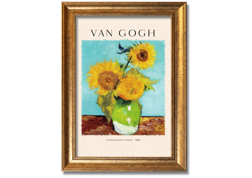 A vibrant canvas print of Van Gogh's Sunflowers 1888, showcasing bright yellow flowers against a textured background.