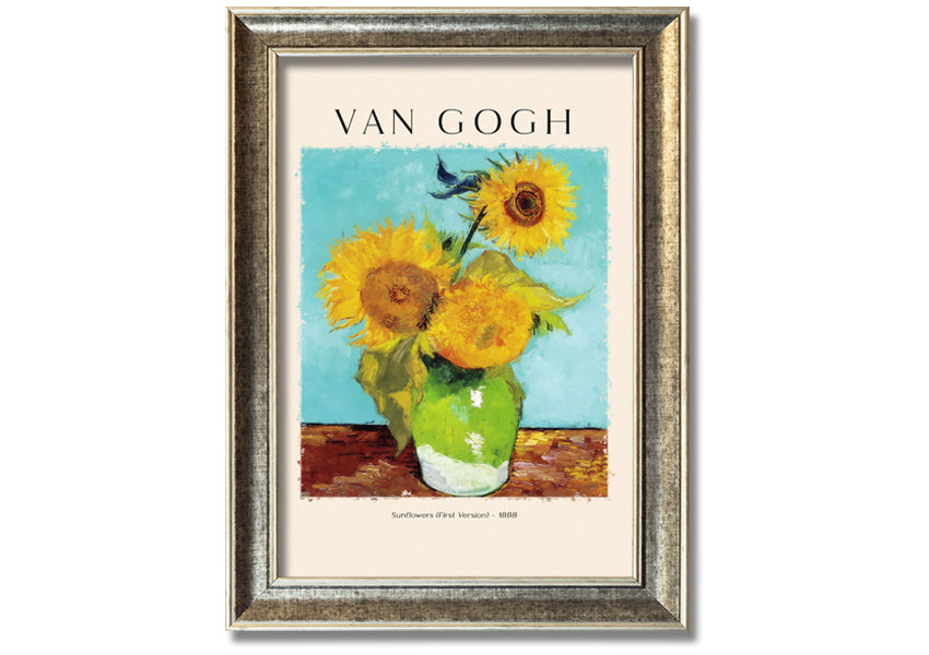 A vibrant canvas print of Van Gogh's Sunflowers 1888, showcasing bright yellow flowers against a textured background.