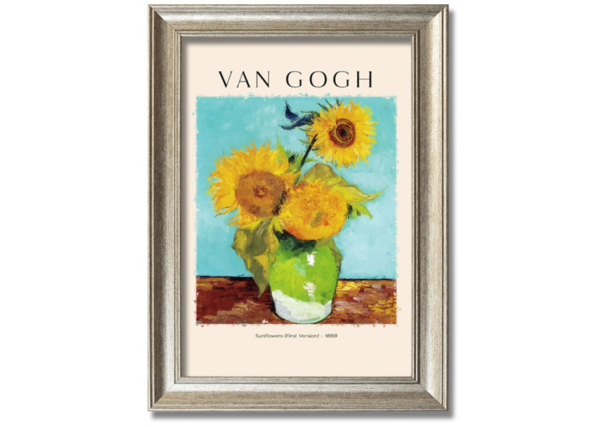A vibrant canvas print of Van Gogh's Sunflowers 1888, showcasing bright yellow flowers against a textured background.