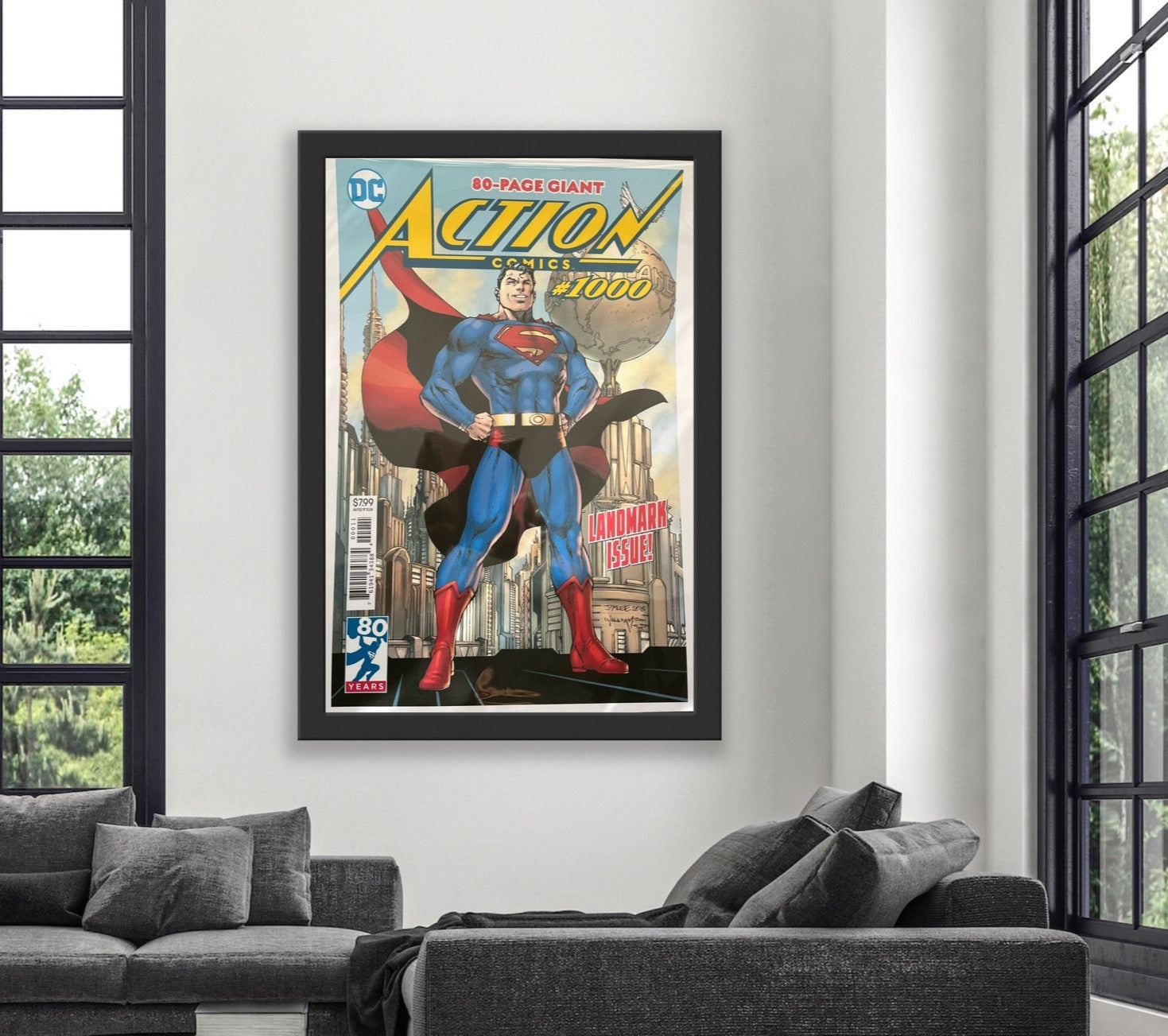 Superman Comic Cover No 1000 print featuring vibrant colors and iconic design, perfect for framing and display.
