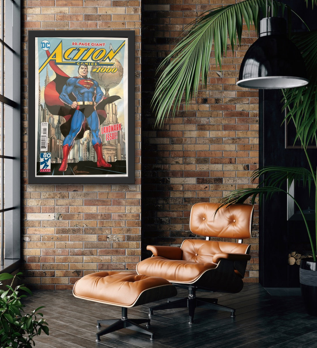 Superman Comic Cover No 1000 print featuring vibrant colors and iconic design, perfect for framing and display.