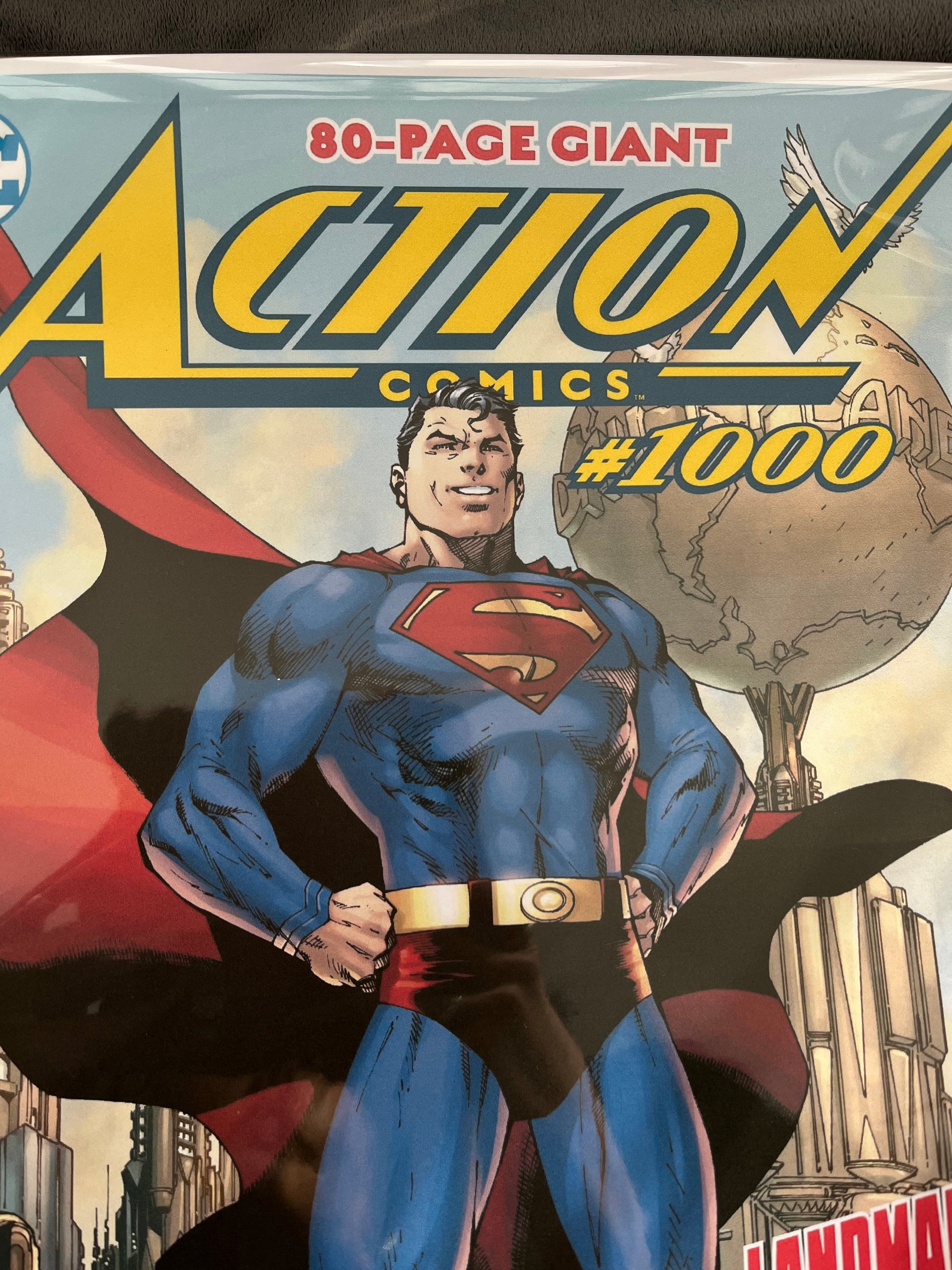 Superman Comic Cover No 1000 print featuring vibrant colors and iconic design, perfect for framing and display.