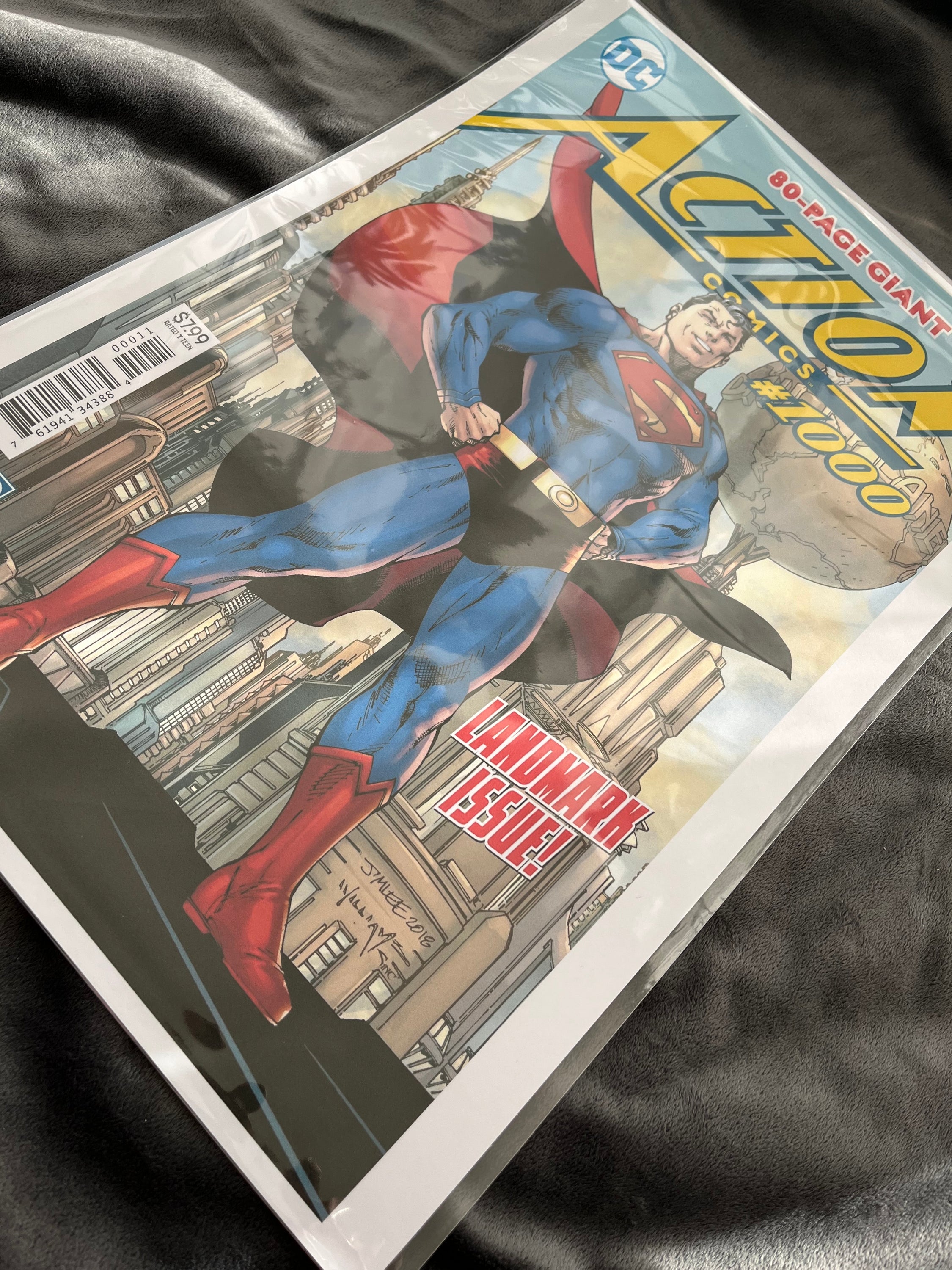 Superman Comic Cover No 1000 print featuring vibrant colors and iconic design, perfect for framing and display.