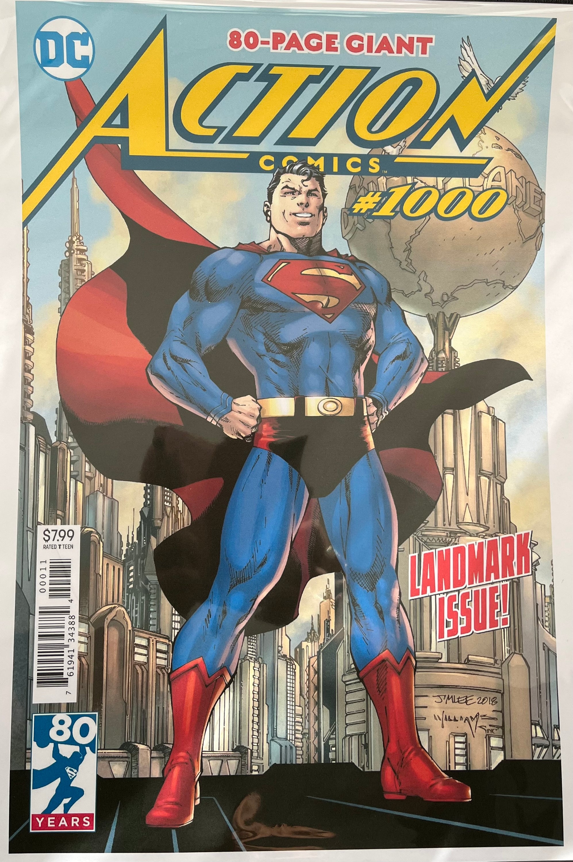 Superman Comic Cover No 1000 print featuring vibrant colors and iconic design, perfect for framing and display.