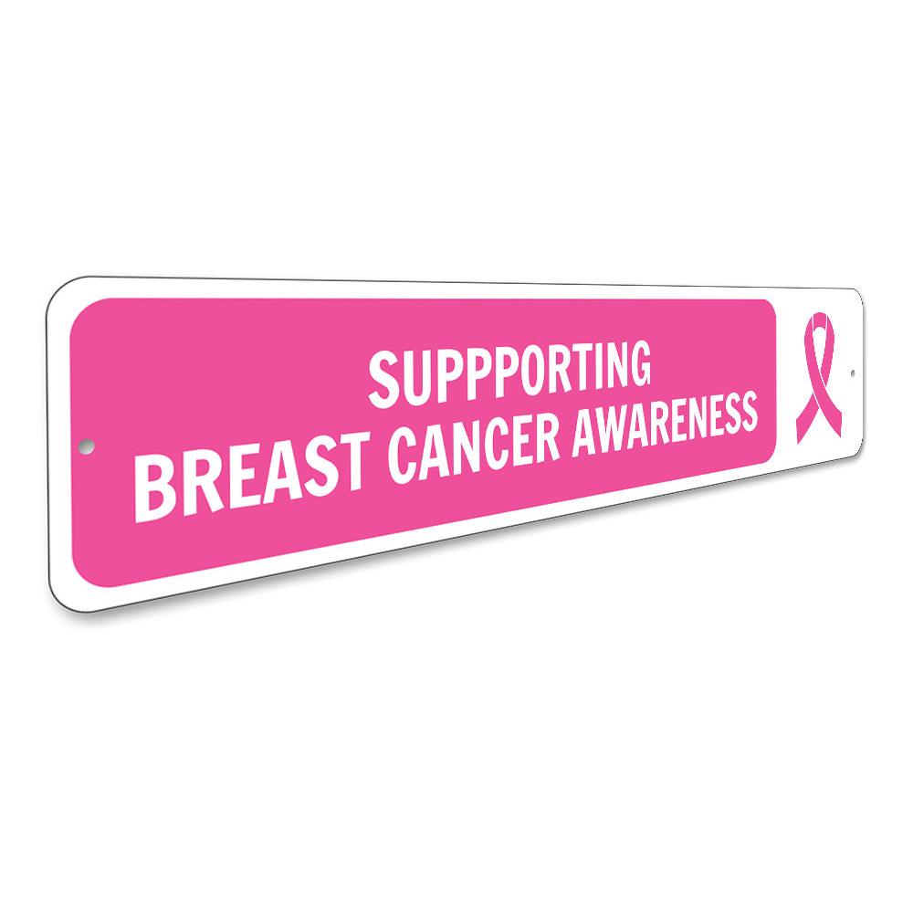 A vibrant Breast Cancer Awareness Sign made of high-quality aluminum, featuring a pink ribbon design, perfect for home decor.