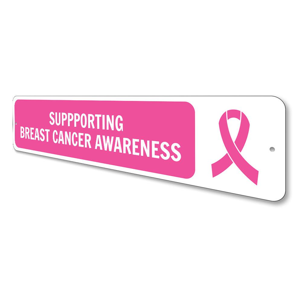 A vibrant Breast Cancer Awareness Sign made of high-quality aluminum, featuring a pink ribbon design, perfect for home decor.