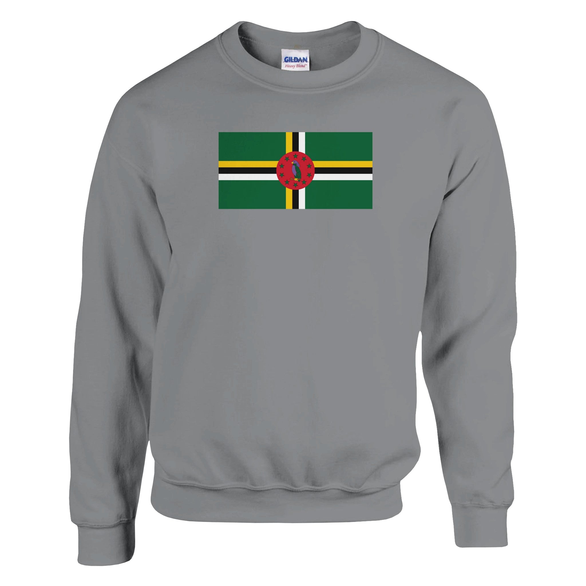 Sweat-shirt Drapeau de la Dominique en coton et polyester, avec des coutures renforcées et une coupe classique, disponible en plusieurs tailles.