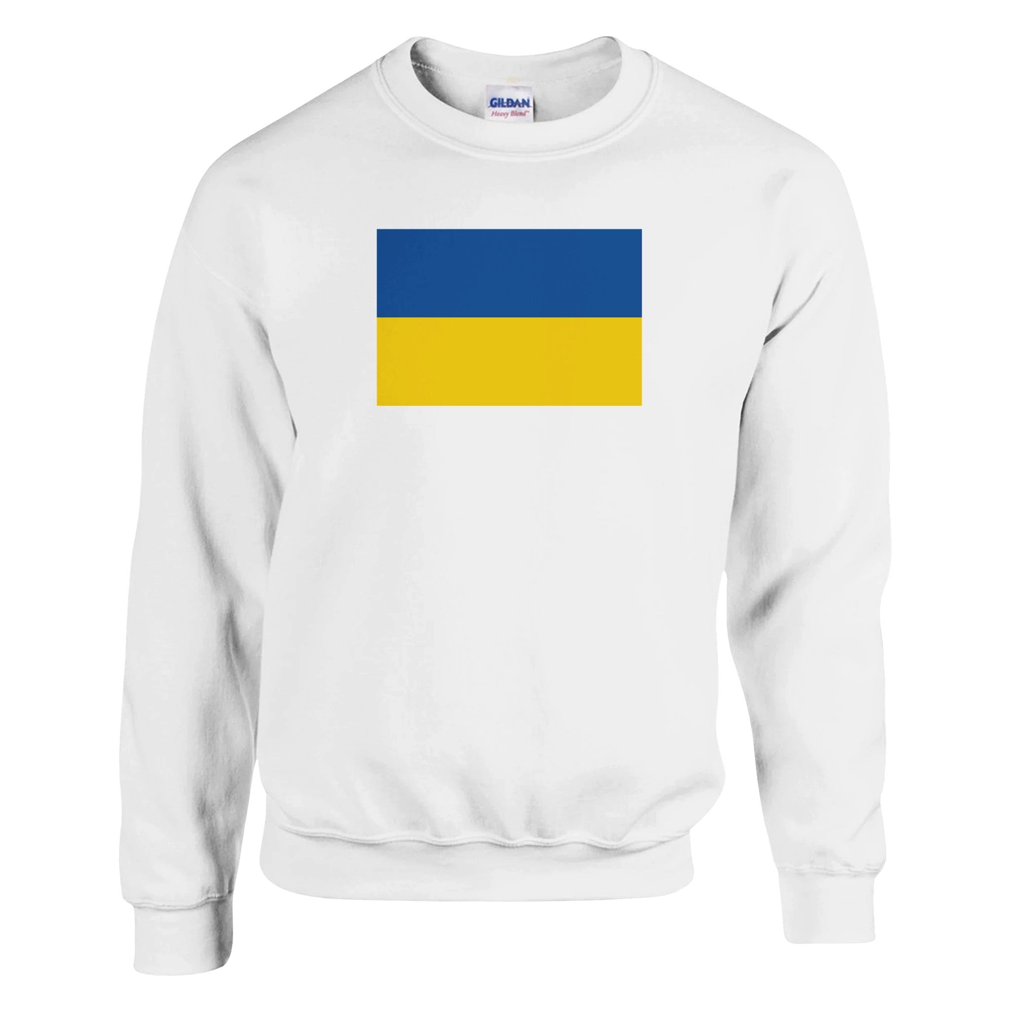Sweat-shirt Drapeau de l'Ukraine en coton et polyester, avec couture aiguille double et côtes 1x1, disponible en plusieurs tailles.