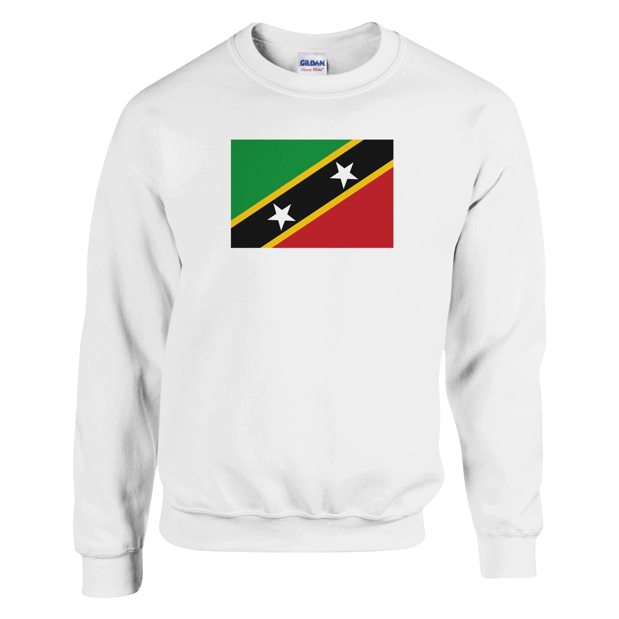 Sweat-shirt Drapeau de Saint-Christophe-et-Niévès en coton et polyester, avec des coutures renforcées et une coupe classique, disponible en plusieurs tailles.