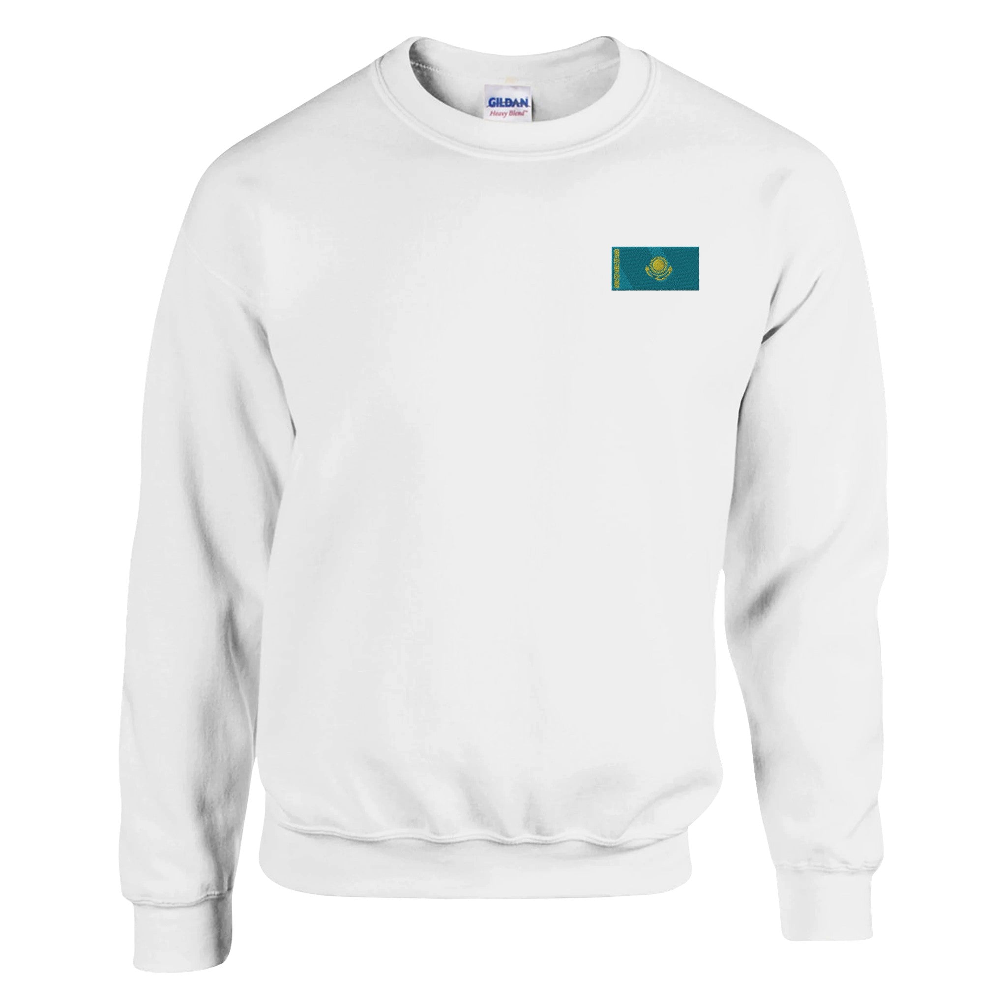Sweat-shirt en coton et polyester avec broderie du drapeau du Kazakhstan, offrant confort et style.