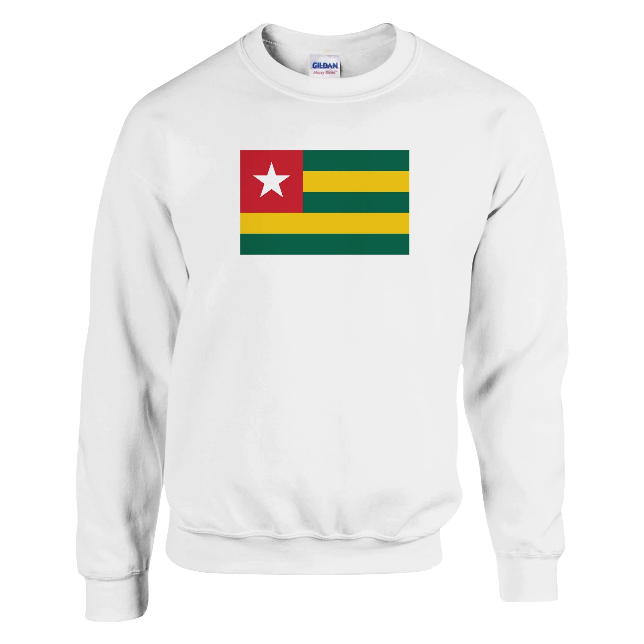 Sweat-shirt Drapeau du Togo en coton et polyester, avec des détails de couture aiguille double et côtes 1x1.