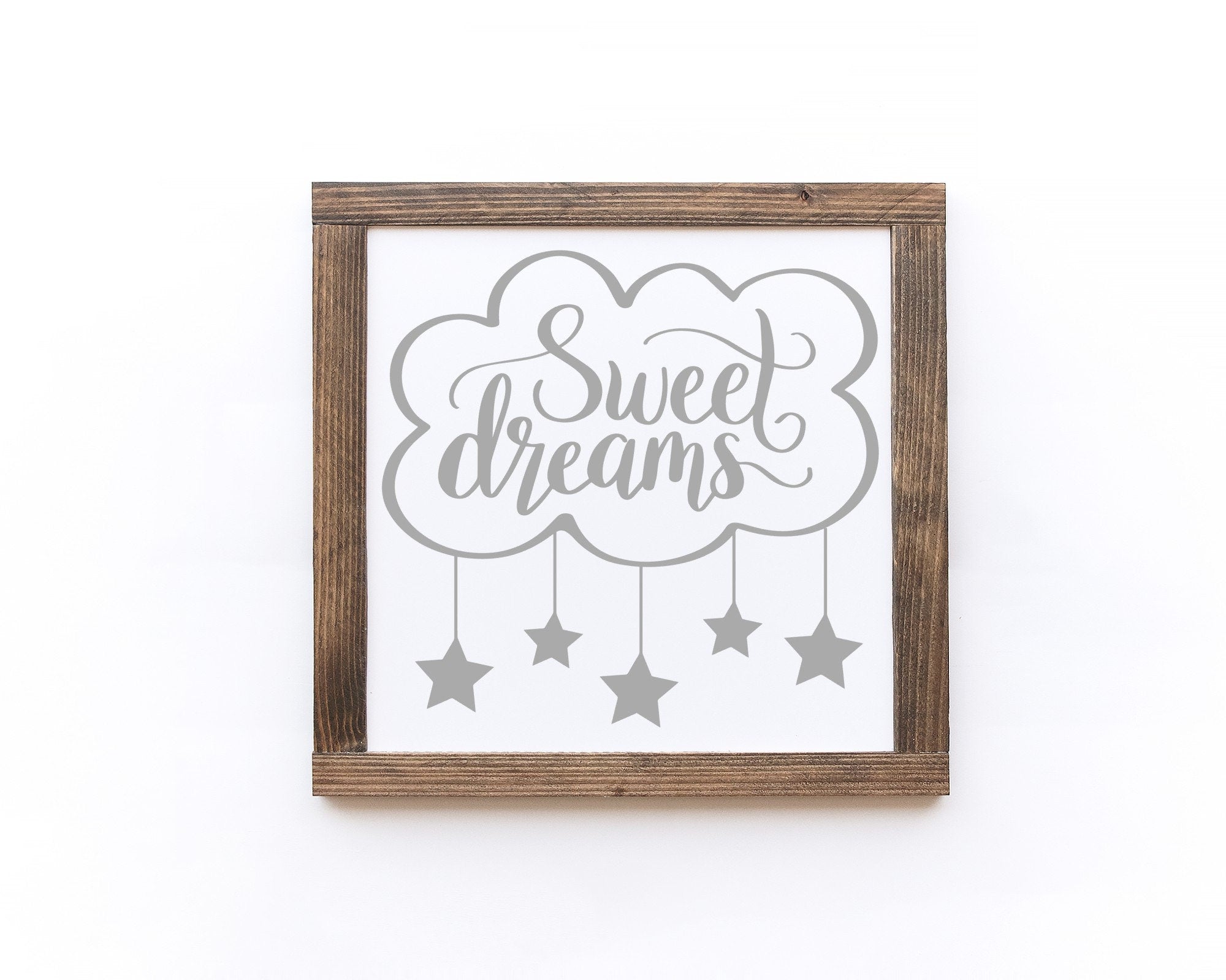 Sweet Dreams Wood Sign featuring a matte white background and painted lettering, perfect for home decor.