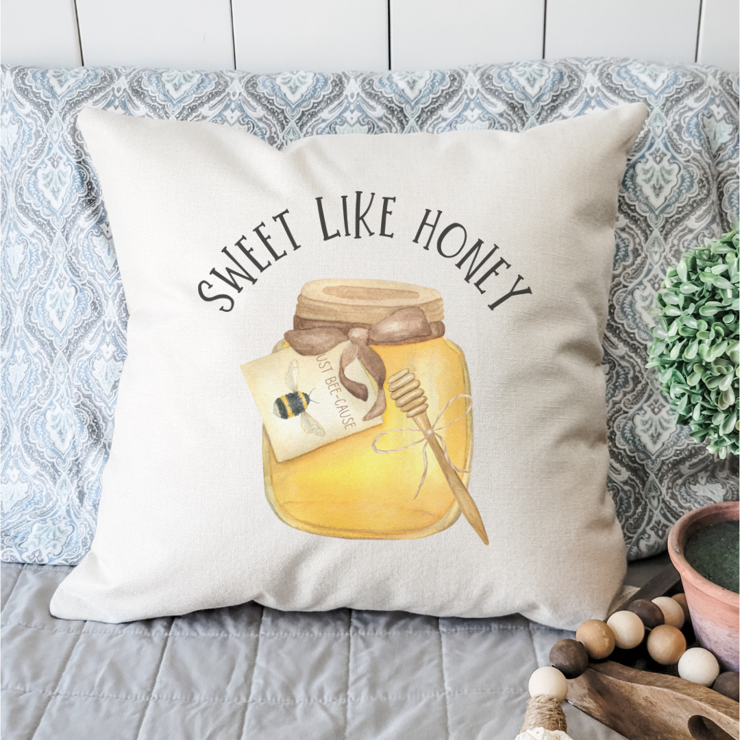 Sweet Like Honey Pillow Cover in Farmhouse Beige, showcasing a rustic woven linen design, perfect for home decor.