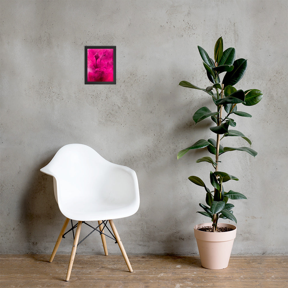 Sweet Rose Framed Poster featuring a vibrant rose design in a matte black wooden frame.