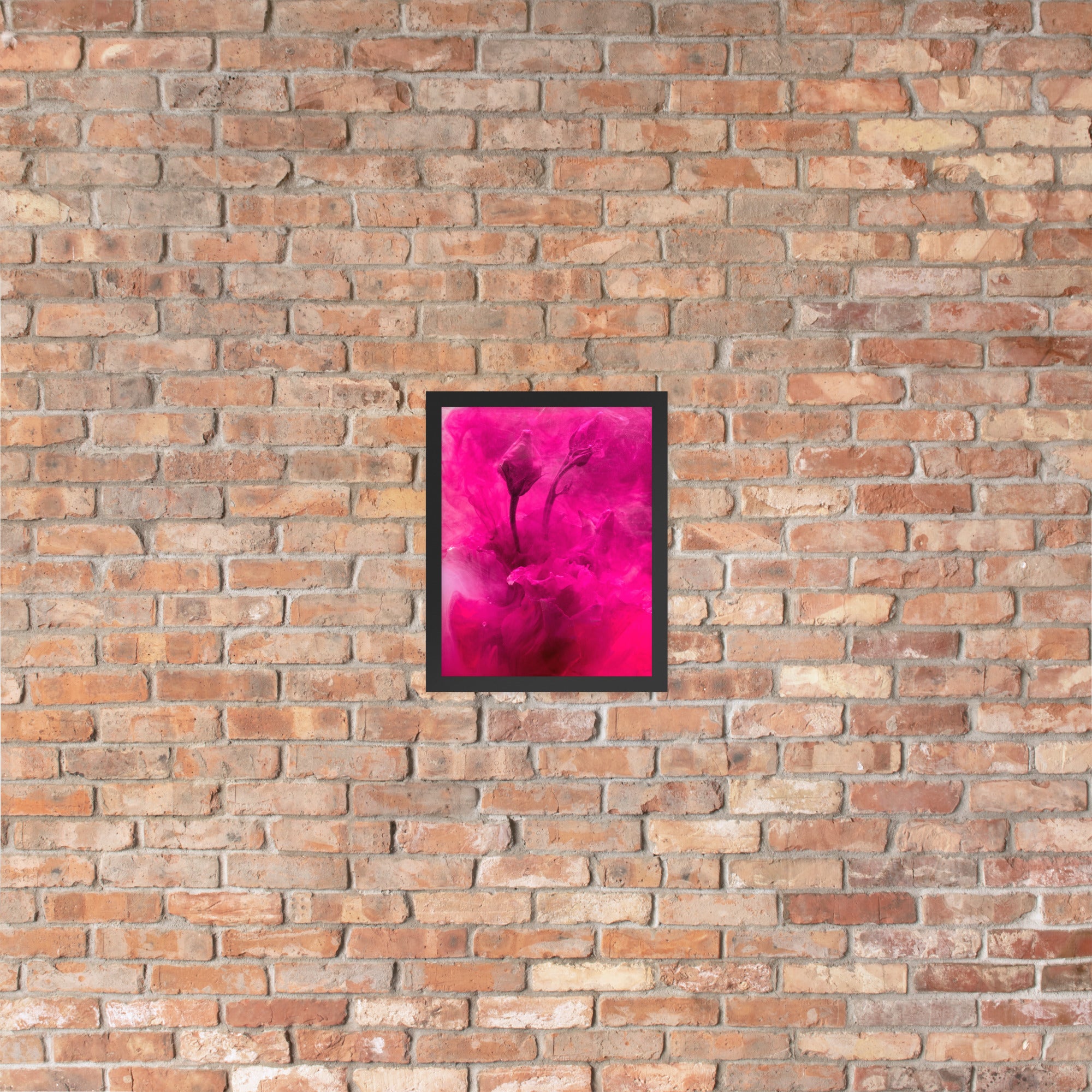 Sweet Rose Framed Poster featuring a vibrant rose design in a matte black wooden frame.
