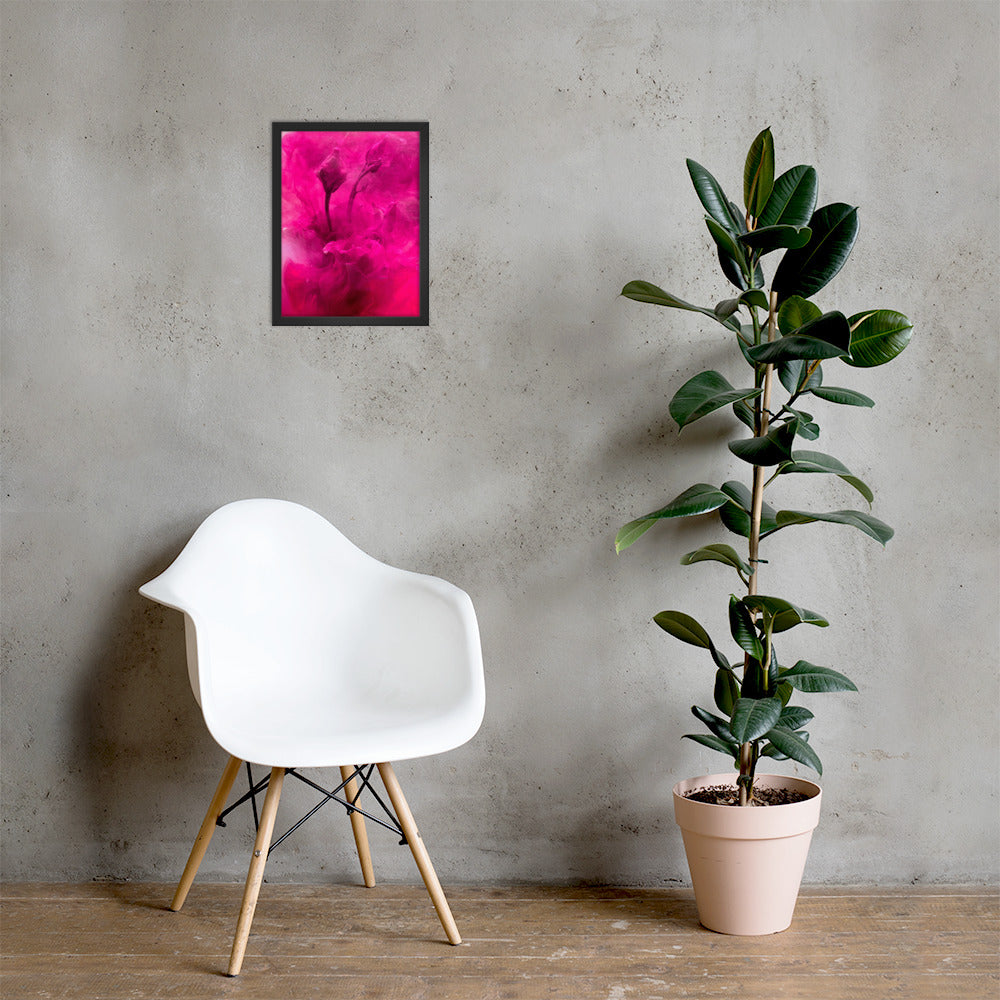 Sweet Rose Framed Poster featuring a vibrant rose design in a matte black wooden frame.