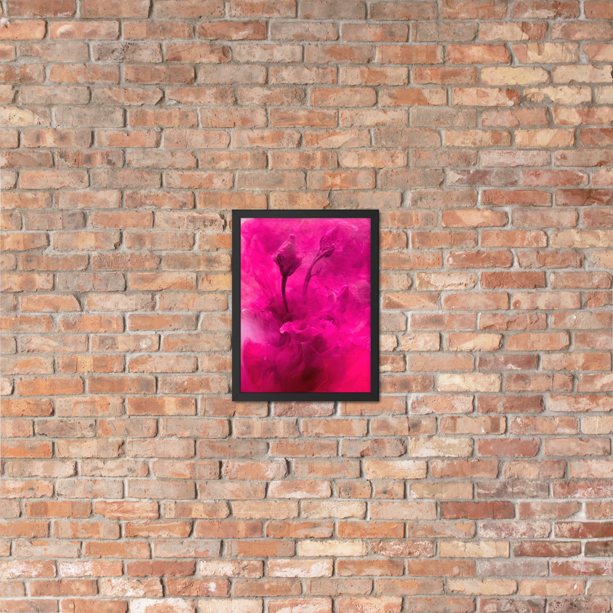 Sweet Rose Framed Poster featuring a vibrant rose design in a matte black wooden frame.