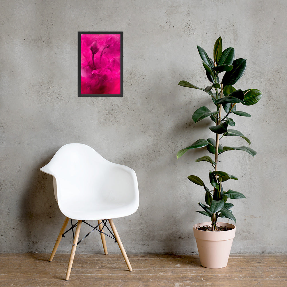 Sweet Rose Framed Poster featuring a vibrant rose design in a matte black wooden frame.