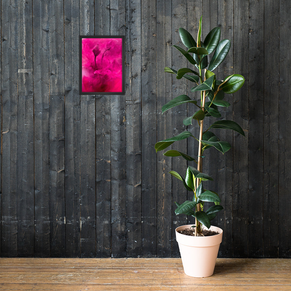 Sweet Rose Framed Poster featuring a vibrant rose design in a matte black wooden frame.