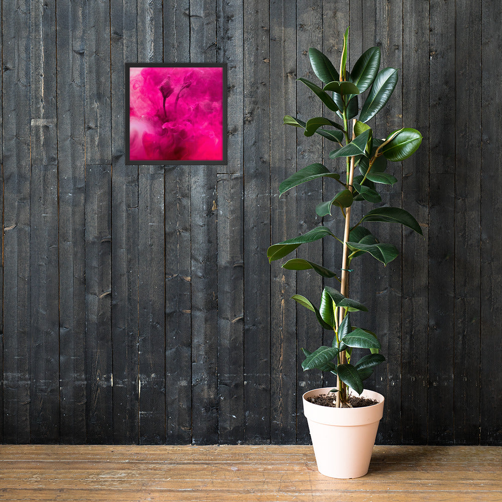Sweet Rose Framed Poster featuring a vibrant rose design in a matte black wooden frame.