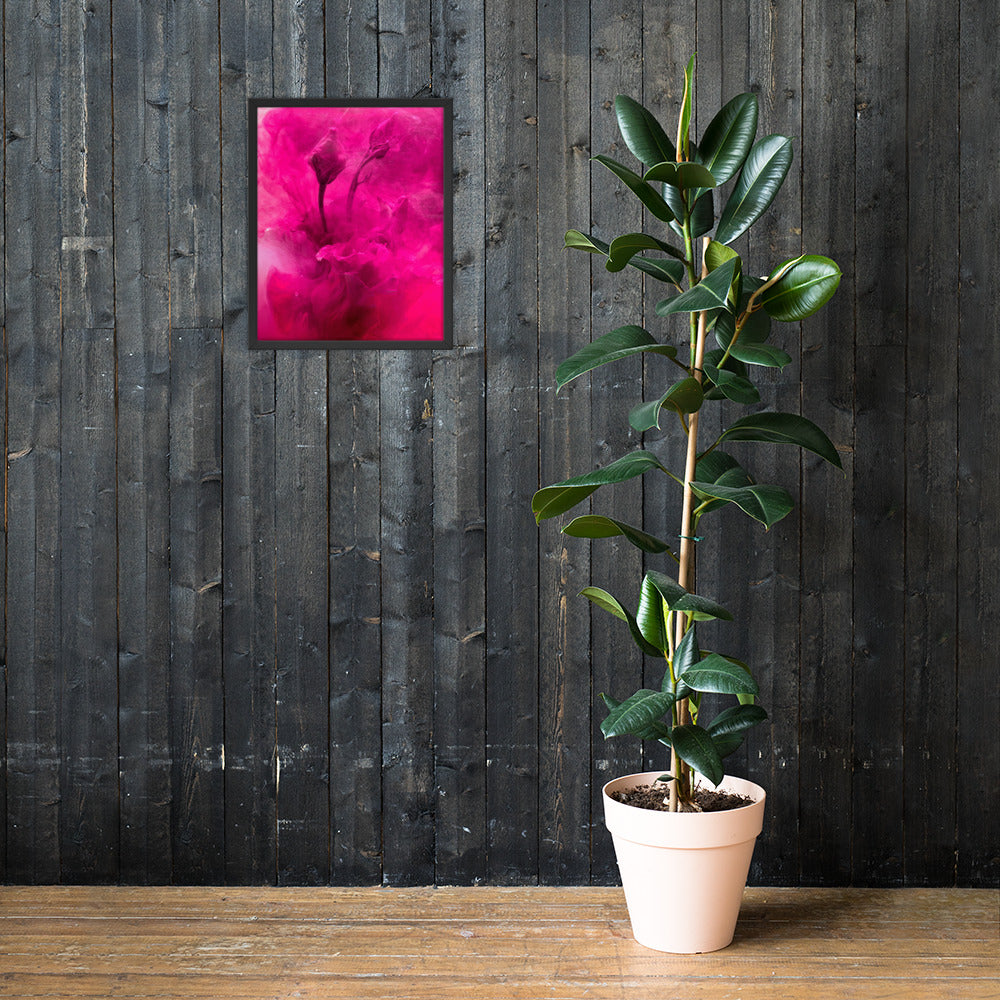 Sweet Rose Framed Poster featuring a vibrant rose design in a matte black wooden frame.