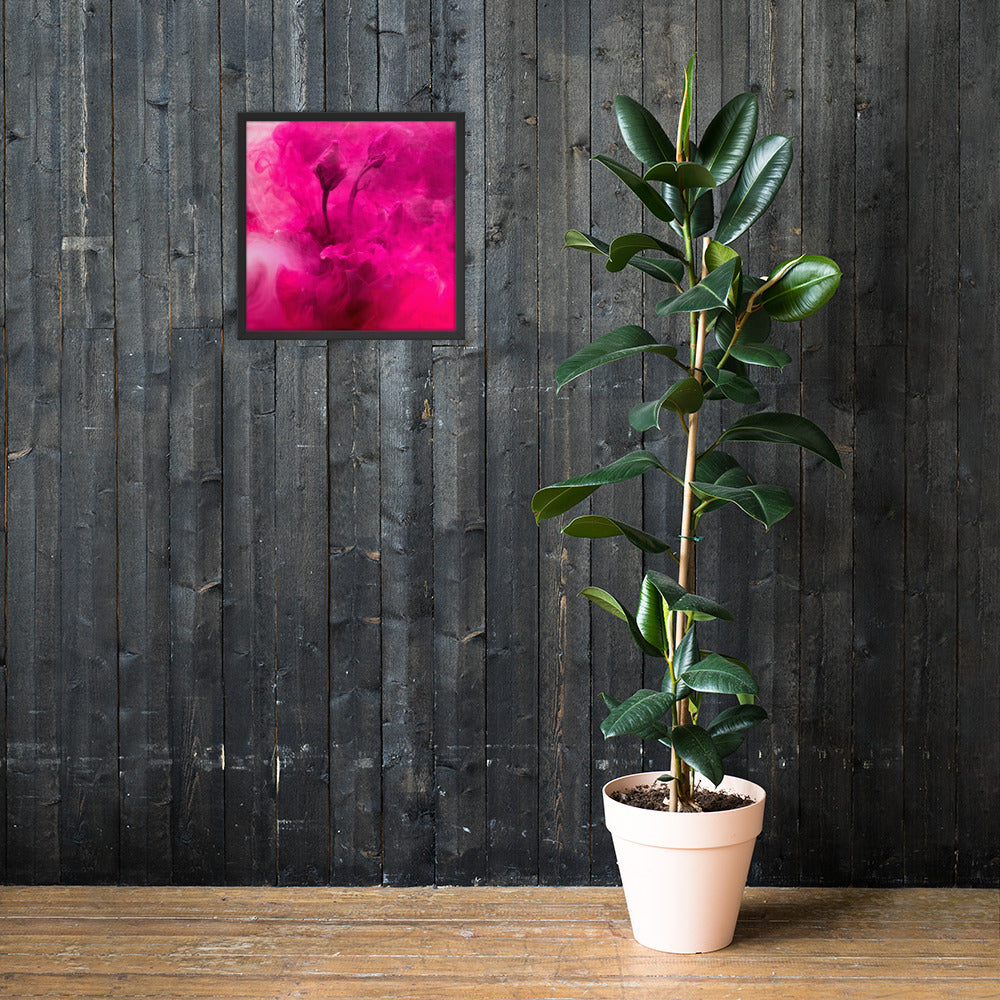 Sweet Rose Framed Poster featuring a vibrant rose design in a matte black wooden frame.
