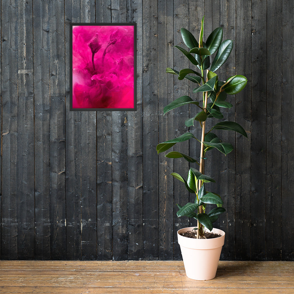 Sweet Rose Framed Poster featuring a vibrant rose design in a matte black wooden frame.