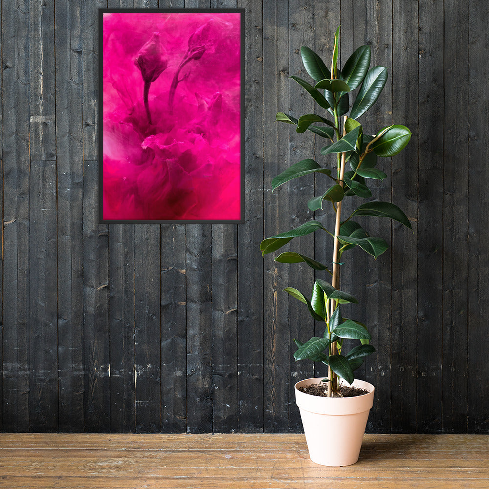 Sweet Rose Framed Poster featuring a vibrant rose design in a matte black wooden frame.